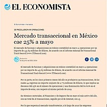 Mercado transaccional en Mxico cae 25% a mayo
